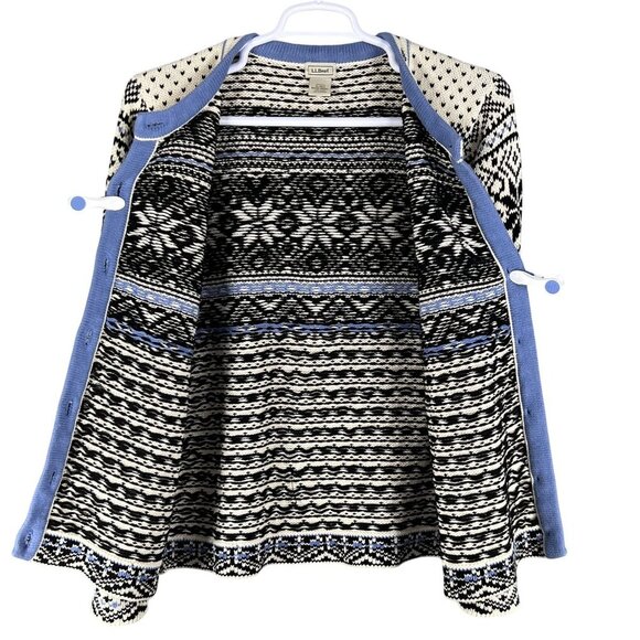 L.L. Bean Vintage Womens XL Nordic Fair Isle Thick Cardigan Fisherman Sweater - Picture 3 of 16